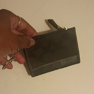 Coach Black and Signature Zip Card Case with Key Ring